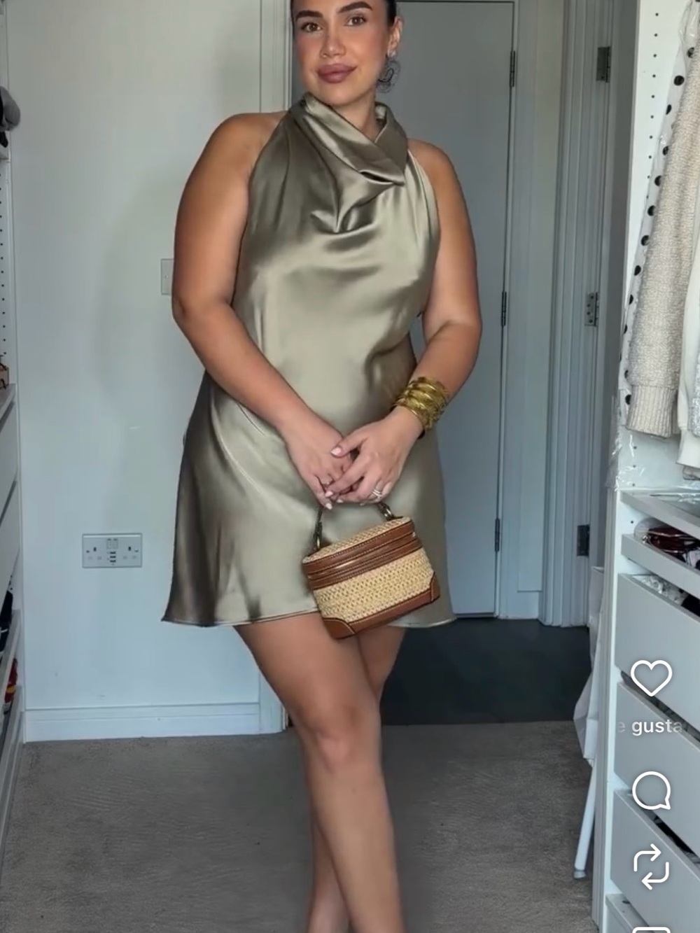 Zara Satin Halter Mini Dress in Olive Green